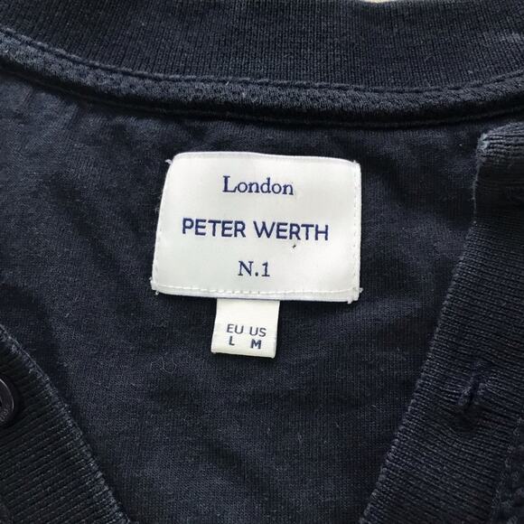 Peter Werth No 1 London cotton navy blue short sleeve open knit waffle polo L - Picture 3 of 10